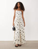 crinkle cami tie back midi dress with asymmetric waist in cream floral print