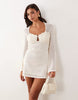 pearl embellished crochet mini dress with shell bust in cream