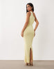 Wanderdoll Flossie knit one shoulder sequin floral detail maxi dress in lemon