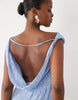 Oh Polly chiffon asymmetric one shoulder thigh high split maxi dress in blue polka dot