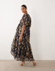 Hope & Ivy Maternity flutter sleeve wrap maxi dress in navy floral