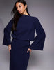 long sleeve tucked waist bias cut maxi dress in chocolate