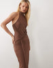 halter neck midaxi dress with front twist detail in chocolate