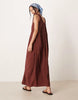 techy scoop ruched neck maxi sundress in rust