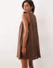 Monki linen blend sleeveless a-line mini dress with frayed edges in dark brown