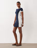 t-shirt panel detailing mini dress in navy with white color blocking