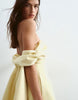 ARRANGE bardot satin mini dress with cape detail in lemon