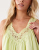 Petite v neck smock poplin mini dress with lace overlay in warm washed lime