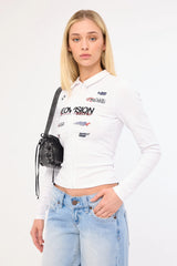Neovision Surge Long Sleeve Zip Through Polo Tee White