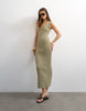 Topshop knit tubular trim scoop neck maxi dress in khaki