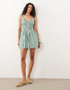 Abercrombie & Fitch v-neck smocked skort mini dress in white and green pinstripes