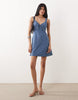 Abercrombie & Fitch cotton blend denim look milkmaid mini dress in blue