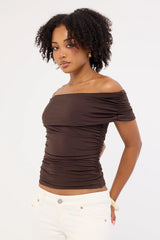 Perfect Stranger Rhiannon Off Shoulder Top Brown