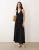 ruched halterneck drop waist maxi dress in black