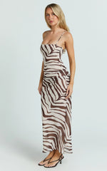 Gwendolyn Maxi Dress - Zebra Bias Spaghetti Strap Dress in Choc Zebra