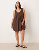 Curve poplin ruched scoop neck and back mini sundress in chocolate