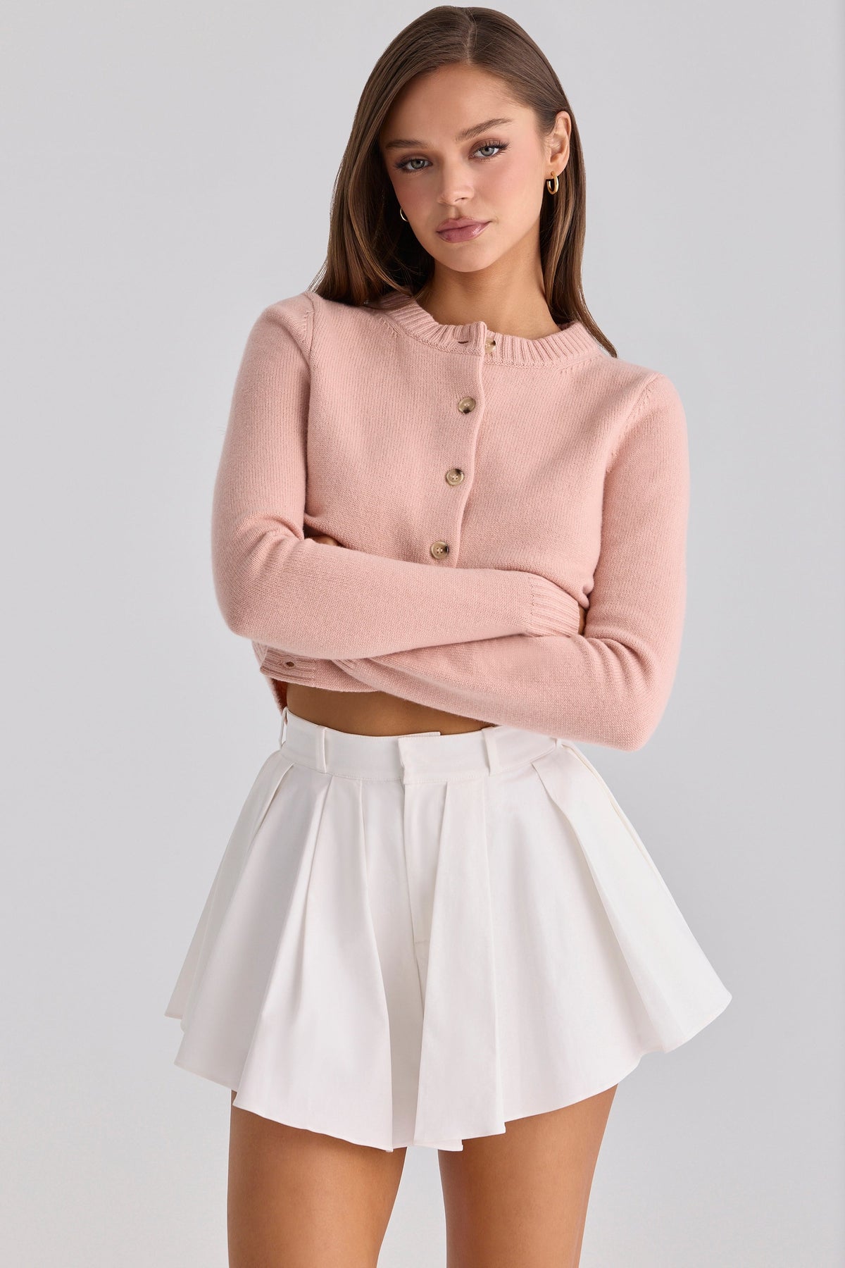 white cotton flared mini shorts