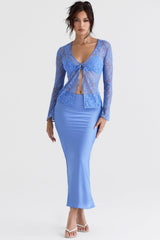 blue lace tie front top