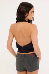 Rusty Finance Mummy Low Rise Suit Short Grey Pin Stripe