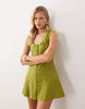 square neck button down mini sundress in dark lime
