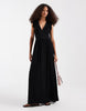 Vero Moda Easy Joy ruffle shoulder plunge front midi dress in black