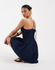 denim shirred mini dress in inky wash