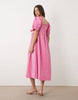 YAS puff sleeve bow front textured midi dress in pink
