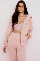 blush cotton fleece-back zip through hoodie