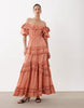 bardot maxi dress with floral broderie in peach