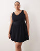 Curve waisted v neck mini sundress with seaming details in black