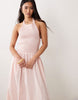 Miss Selfridge shirred halter poplin maxi dress in pink stripe