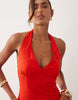 broderie halter midi dress in red