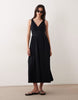 waisted V-neck maxi dress with seaming details in black