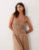 Esmée tie strap beach maxi dress in pink & green gingham