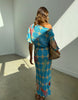Never Fully Dressed Tilly off shoulder plisse maxi dress in blue celestial print