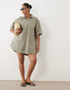 Curve denim boxy shirt dress with pocket detail in khaki