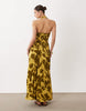 crinkle halter neck midi dress in green floral print