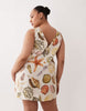 Curve cotton linen v neck smock mini dress in shell print