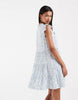 Vero Moda ruffle trim babydoll mini dress in blue and white floral print