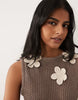 knit 3D floral mini dress in mocha