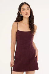 Perfect Stranger Sadie Linen Mini Dress Dark Choc
