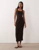 square neck seam detail midi dress in chesnut