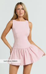 Izira Mini Dress - Boat Neck Drop Waist Shift Dress in Pink