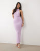 mesh twisted bust detail halter neck maxi dress with tie back in lilac