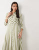 YAS maxi shirt dress in white and oil green stripes