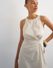 Topshop cotton poplin tucked side racer neck maxi dress in stone