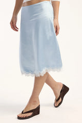 Perfect Stranger Matilda Satin Lace Midi Skirt Blue/White