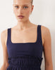 square neck cotton sundress with cutwork floral in navy
