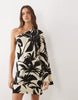 Mango one shoulder mini dress in palm print