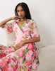 Hope & Ivy flutter sleeve maxi wrap dress in pink floral